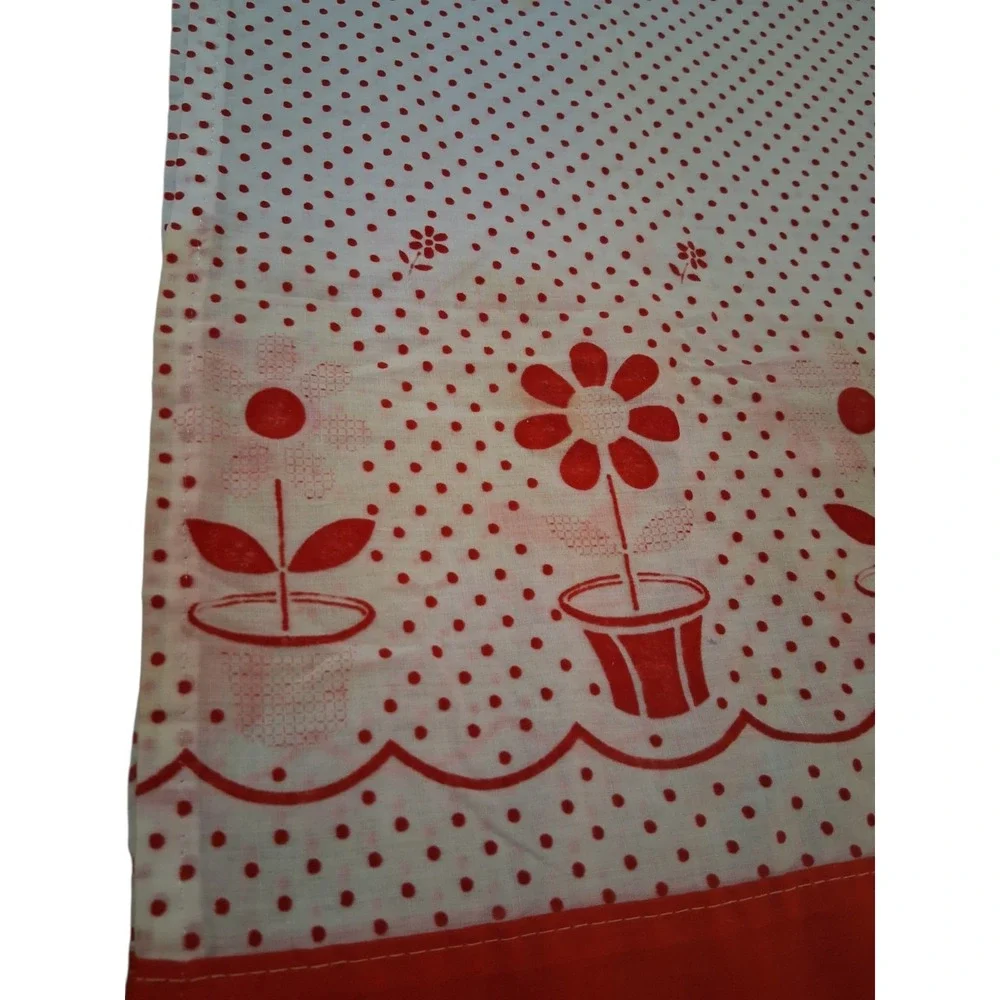 Vtg Cafe Curtains & Kitchen Valance Set Red White Polka Dot Flower Decor READ